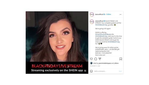 shein black friday live stream