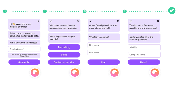 Chat gathering data and contact information in four steps.