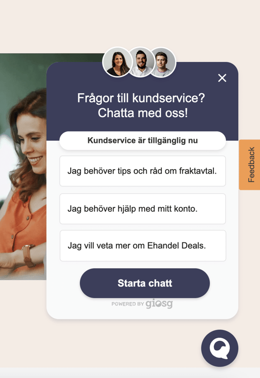 Ehandels chattsupport skapad av Giosg